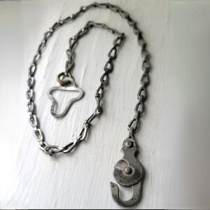 Antique 1900s victorian mens silver tone swivel hook pocket watch fob chain rare